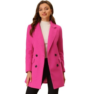 INSPIRE CHIC Women's Notch Lapel Double Breasted Belted Mid Long Outwear Winter Coat - 1 of 4