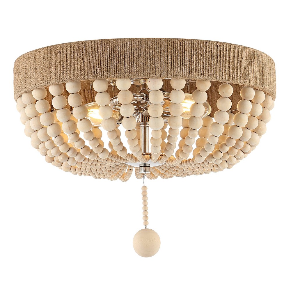 Photos - Chandelier / Lamp 14" LED 2-Light Justina Wood Bead Iron Pendant Taupe/Chrome - JONATHAN Y