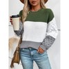 Women's Chunky Knit Pullover Sweaters Crew Neck Long Sleeve Color Block for Fall,Army Green - M - 4 of 4