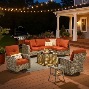 HOMLUX 8-Piece Outdoor Modular Sofa Set w/ Lamp Coffee Table
