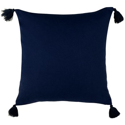 Cassia 16" Square Black and Blue Polyester Pillow with Tassels