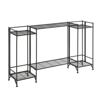Breighton Home Xtra Storage 2 Tier Tall Folding Metal Shelves with Set of 2 Deluxe Extension Shelves in Black
