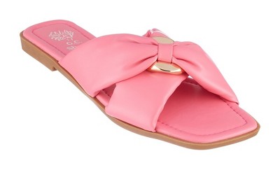 GC Shoes Perri Knotted Cross Strap Squared Toe Slide Flat Sandals