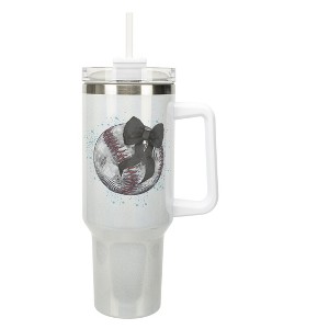 Elanze Designs 40 Ounce Stainless Steel Double Wall Insulated Glitter Travel Tumbler With Handle, Straw, and Lid, Baseball Teal Paint Splatter White - 1 of 1