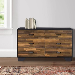 Dresser with 6 Drawers and Block Pattern Gray/Brown - Benzara: Wood Frame, Metal Bar Pulls, Bracket Feet - 1 of 4