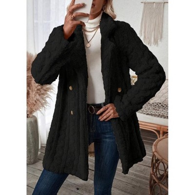 Womens Coat Cable Knit Plush Long Button Front Cardigan Coat Jackets