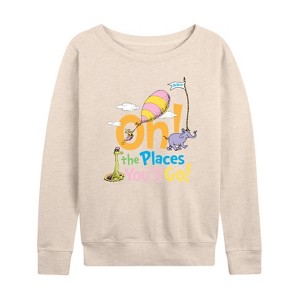 Women's - Dr. Seuss - Oh! The Places You'll Go Lightweight French Terry Wide Neck Long Sleeve Shirt - 1 of 4