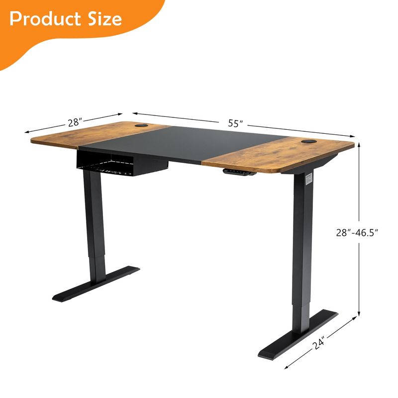 55''x28'' Electric Standing Desk Height Adjustable Sit Stand Desk w/USB Port Brown\Black, 4 of 10