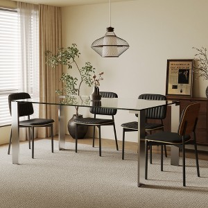 Luck Live Modern Tempered Glass Dining Table with Stainless Steel Legs, Rectangular 6-8 Seater Table for Dining Room, living room - 1 of 4