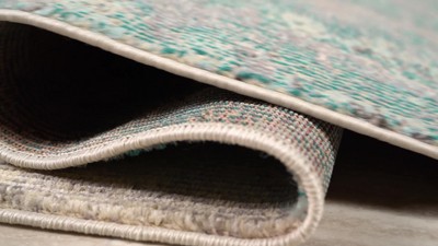 Cream and Blue Abstract Flat Woven Synthetic Area Rug