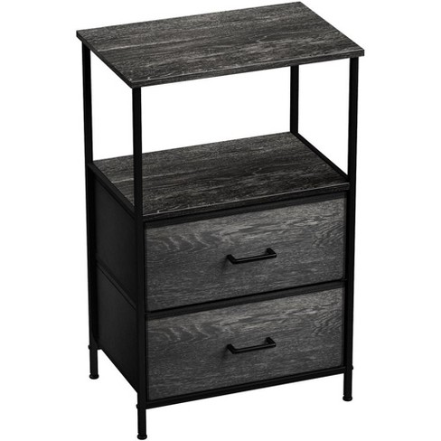 Sorbus 2 Drawers Nightstand with Shelf - Steel Frame, Wood Top & Easy Pull Fabric Bins - Perfect for Home, Bedroom, Office & More - Rustic Black - image 1 of 4