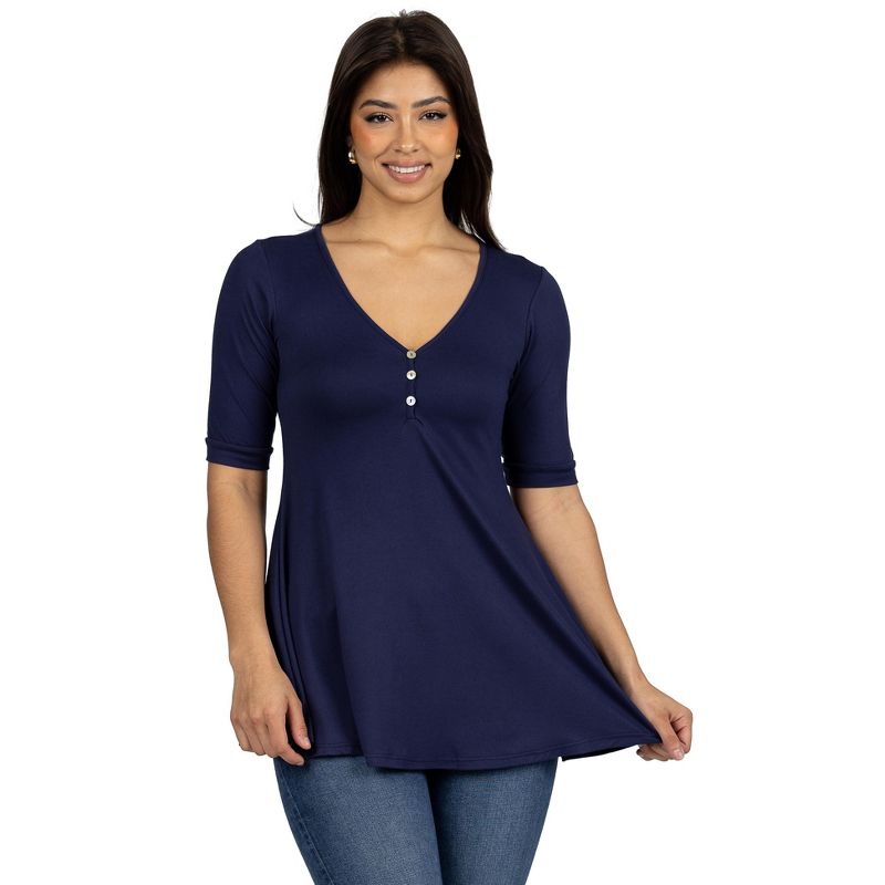 24seven Comfort Apparel Short Sleeve Tunic Top with Button Detail, 1 of 4