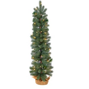 Nearly Natural 3-ft Green Pine Artificial Christmas Tree with 50 Warm White Lights Set in a Burlap Base - 1 of 4