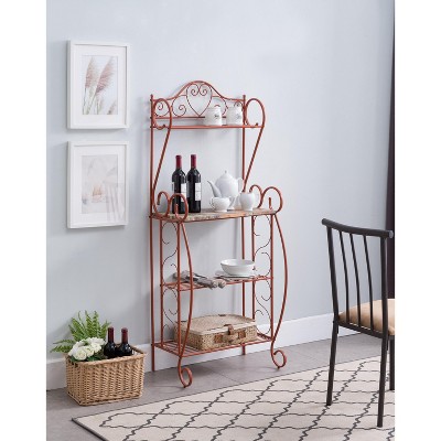 Kings Brand Furniture Sparta Baker’s Rack for Kitchen with Storage Shelves, Coffee Bar, Microwave Stand, Orange