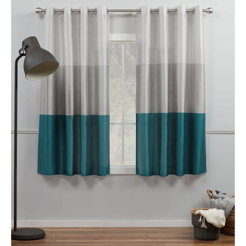 Set of 2 Chateau Striped Faux Silk Light Filtering Grommet Top Window Curtain Panels - Exclusive Home, 3 of 9