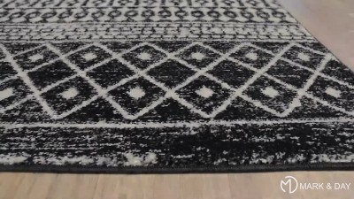 Louise Black and White Geometric Wool Area Rug 3'11" x 5'7"