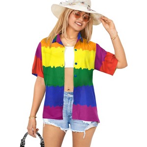 LA LEELA Women's Casual Beach Summer Hawaiian Blouse Shirt Dressy Blouses Short Sleeve Button Up Dress Tops Tee Shirts T Shirts - 1 of 4