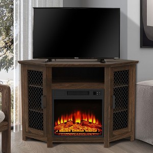 Parrot Uncle 45 in. Dark Walnut Corner TV Stand Fits TVs up to 55 in. with 18 in. Electric Fireplace - 1 of 4