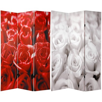 6" Double Sided Roses Room Divider Red - Oriental Furniture