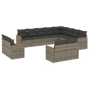 vidaXL 12 Piece Patio Sofa Set with Cushions Gray Poly Rattan - Without Table - 1 of 4