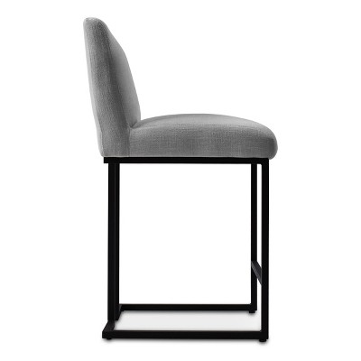Gray Upholstered Fabric Counter Stools with Black Metal Legs, Set of 2