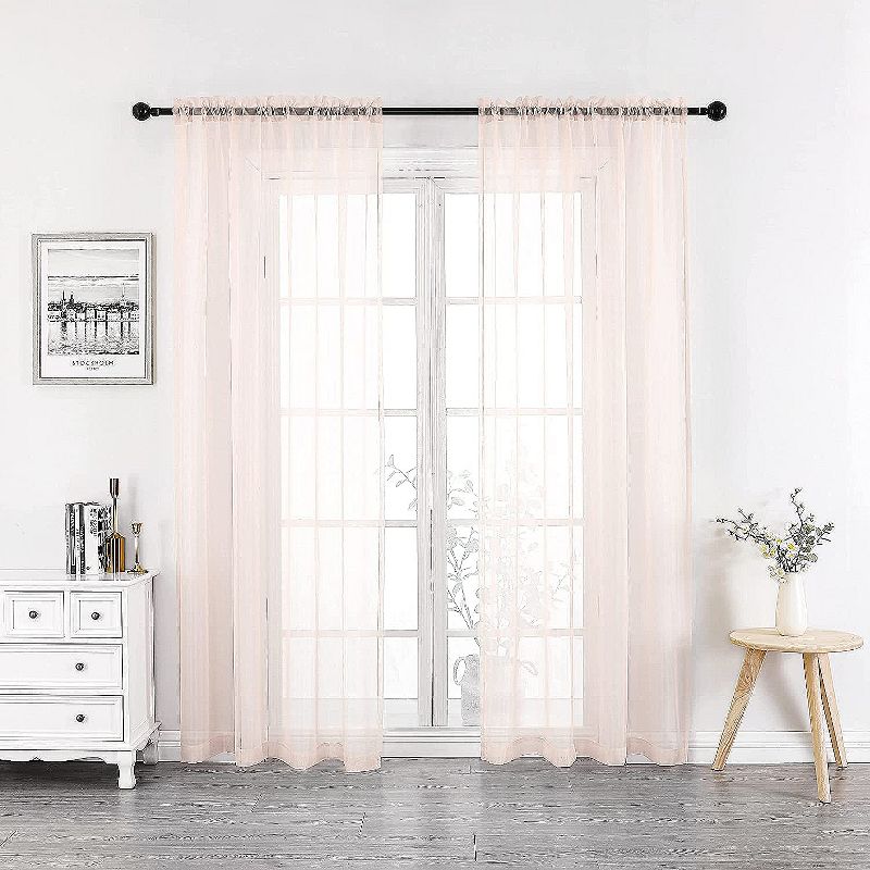 Kate Aurora 2 Piece Rose Pink Colored Rod Pocket Sheer Voile Window Curtains, 1 of 4