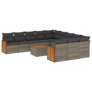 vidaXL 12 Piece Patio Sofa Set with Cushions Gray and Dark Gray Poly Rattan - With Table - 1 of 4