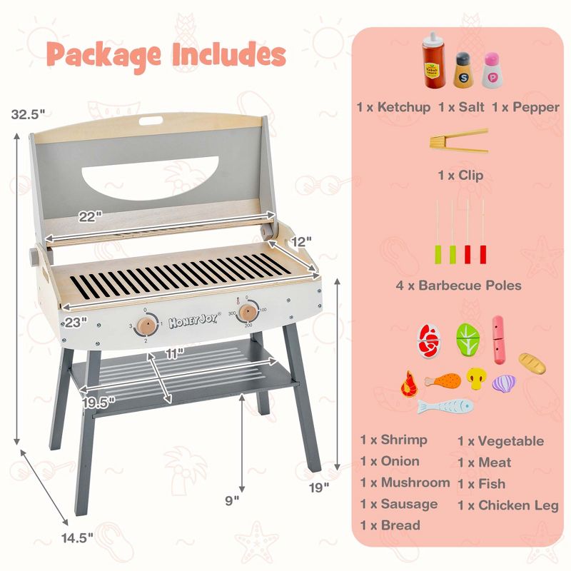 Costway Kids Barbecue Grill Playset, Wooden Kitchen Playset with Clip 4 BBQ Poles, 4 of 11