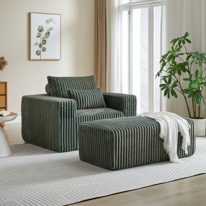 49”W Corduroy Sponge Sofa Lounge Chair Sleeper Chair with Removable footrest and Pillow, No Assembly Required-ModernLuxe - 1 of 4