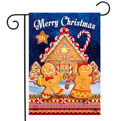 Gingerbread House Christmas Garden Flag in Multicolor Polyester