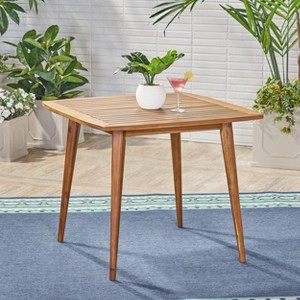 Okak Elegent Square Outdoor Dining Table with Acacia Wood Frame and Tabletop, Minimalism Patio Dining Table, Small Outdoor Table for Yard - 1 of 4