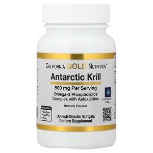 Antarctic Krill Oil, 500 mg Omega-3 Phospholipids with Naturally Occurring Astaxanthin, Natural Strawberry & Lemon Flavor, Non GMO, 500 mg, 30 Fish - 1 of 4