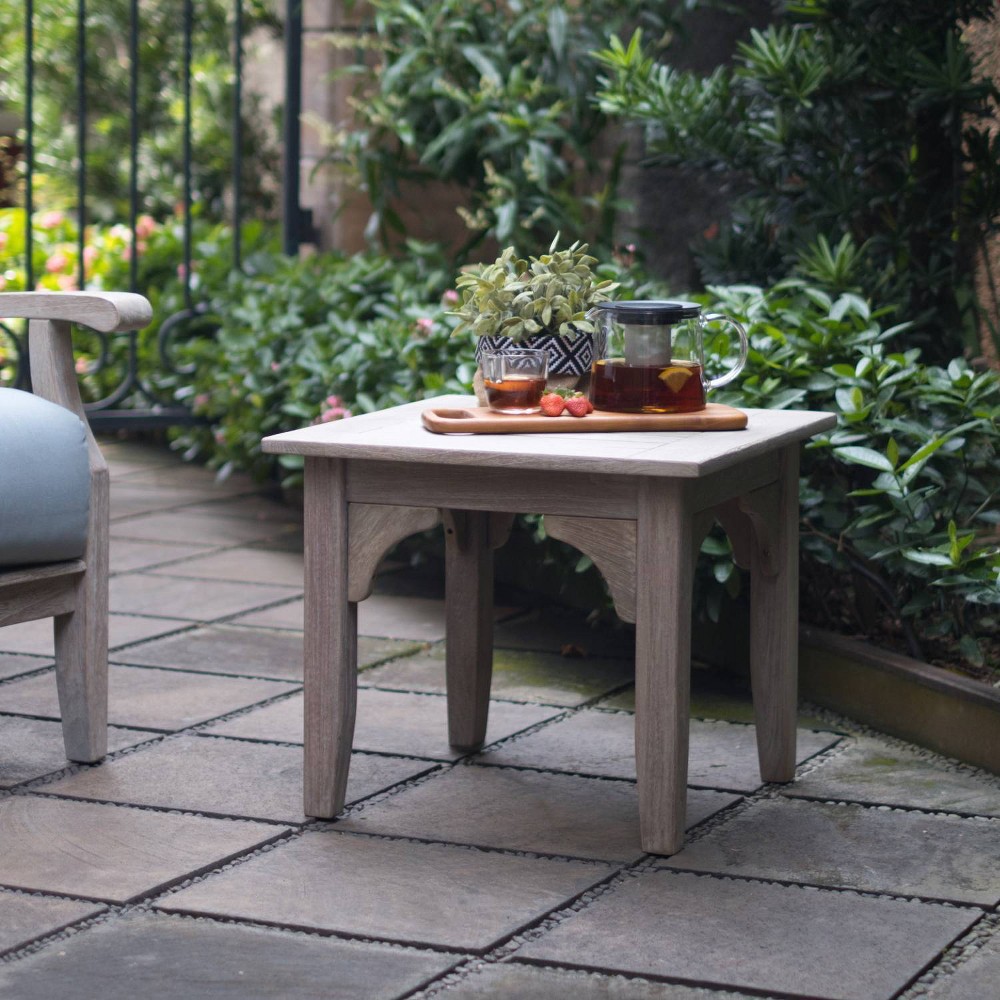 Caterina Teak Patio Side Table Weathered Gray Cambridge Casual