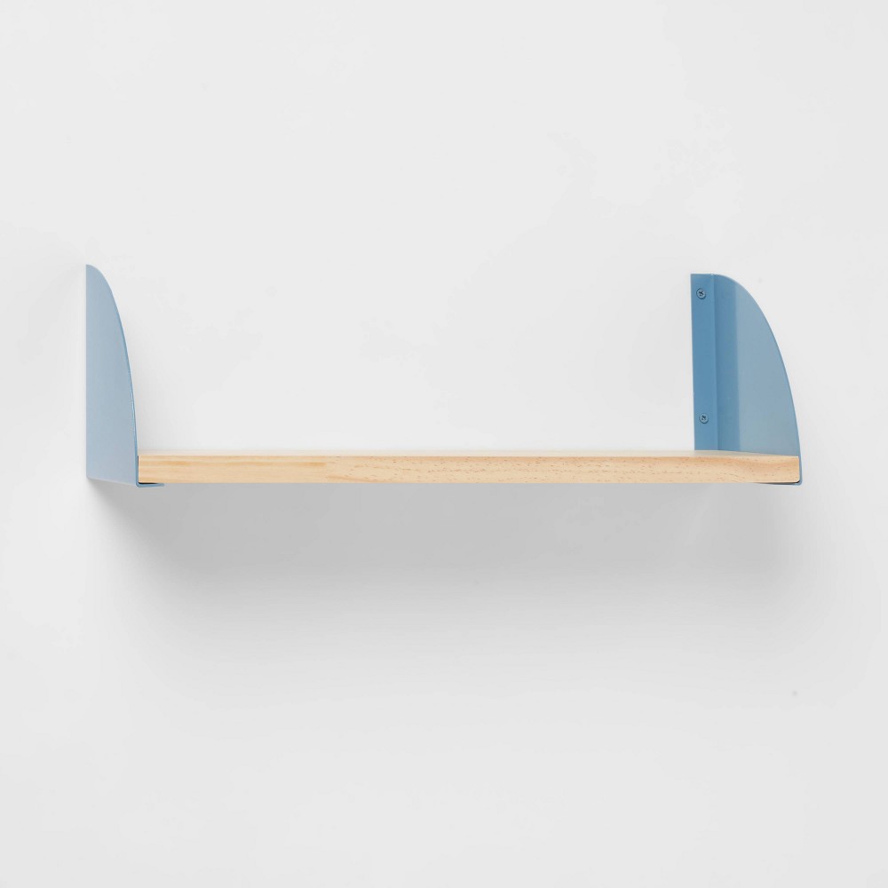 Photos - Wallpaper Wood Kids' Shelf with Metal Brackets Blue - Pillowfort™