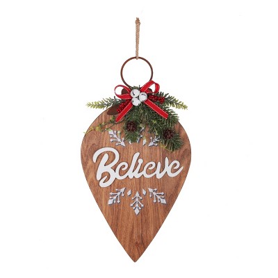 18in Believe Wood Ornament Wall Hanging Decorative Holiday Scene Props - Haute Décor