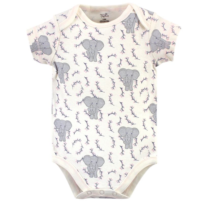 Touched by Nature Baby Girl Organic Cotton Bodysuits 5pk, Girl Elephant, 6 of 8