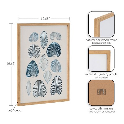 Natural Solid Wood Framed Abstract Coastal Blue Coral Print