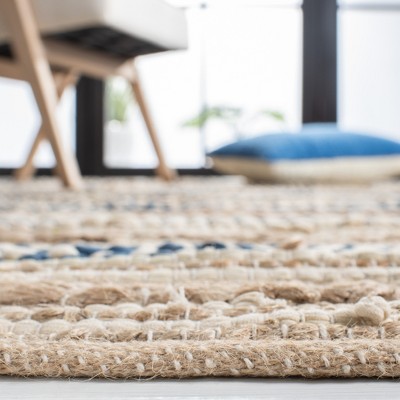 Cape Cod Natural and Blue Handwoven Cotton Area Rug, 5' x 8'