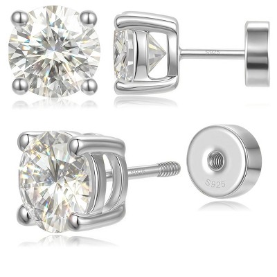 Molenia Flat Back Moissanite Stud Earrings for Women Men, 0.2ct-2ct Poke-Free Gold Plated 925 Silver Flatback Comfortable for Sleep with Screw Back