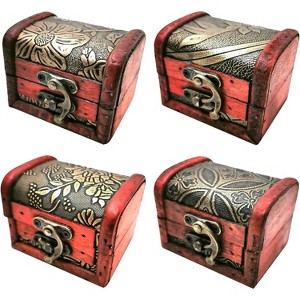4 Styles Pattern Wooden Rings Case Box Little Treasure Chest Vintage Handmade Box with Mini Metal Lock - 1 of 4