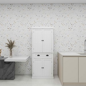 MAYEERTY White 71" Freestanding Kitchen Pantry, 4 Doors 1 Drawer 2 Adjustable Shelves for Storage - 1 of 4