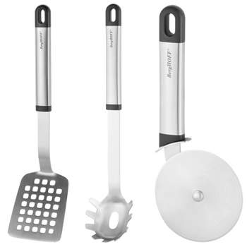 BergHOFF Essentials 3Pc Stainless Steel Entertainment Prep Set, Pasta Spoon, Pizza Cutter, Spatula, Silver