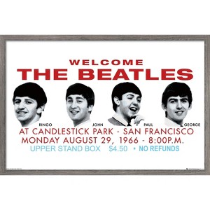 Trends International The Beatles - Candlestick Park Landscape Framed Wall Poster Prints Barnwood Framed Version 22.375" x 34" - 1 of 4