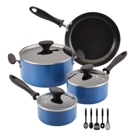 Farberware Aluminum Style Nonstick Cookware Set, 10-Piece, Blue