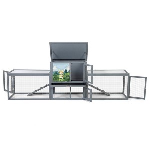 Resenkos 2-Story Rabbit Home, Dual Run Bunny Shelter, Weatherproof Guinea Pig Cage, Resting Area, PC Roof, Gray With Colorful Patterns - 1 of 4