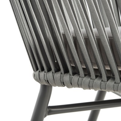 Gray Rope and Wicker Dining Arm Chair with Cushions