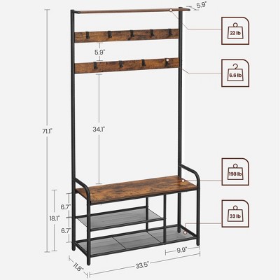 Rustic Brown and Black Hall Tree with Storage Bench
