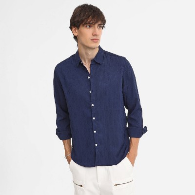 Campus Sutra Men Men's Navy Blue  Floral-Textured Shirt