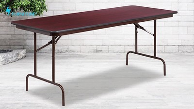 Elegant 72" Mahogany Laminate Folding Banquet Table with Metal Frame