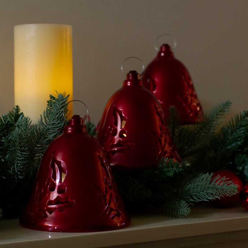 Northlight Set of 3 Musical Lighted Red Bells Christmas Decorations, 6.5", 2 of 6